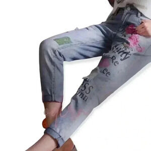 LAIERNA high rise skinny jeans distressed embellished women’s size 30